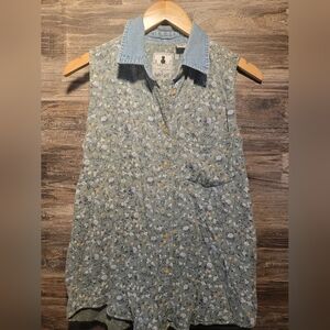 Vintage Krazy Kat  Floral Summer Button Down Sleeveless Shirt Size M